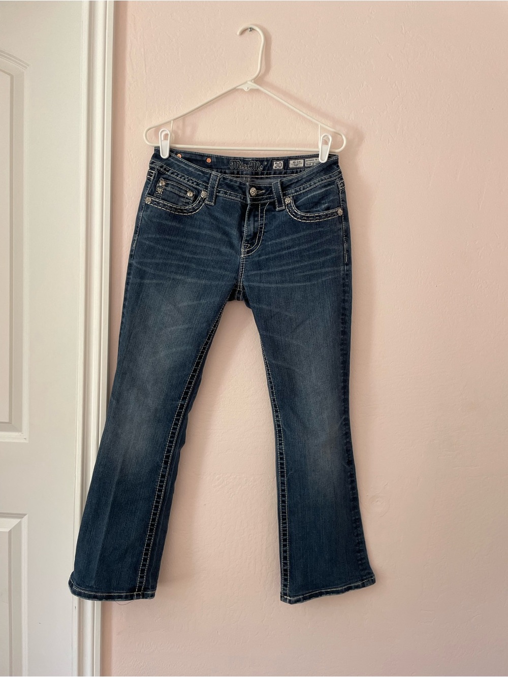 Miss Me Women's Dark Blue Flare Jeans - Mid Rise Stretch Bootcut